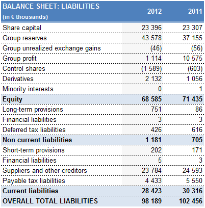 balance sheet, liabilities 2012 balance sheet, liabilities 2012, Rentabiliweb Group
